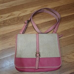 Fossil Vintage Woven Crossbody Bag Pink & Tan Womens OS Fossil